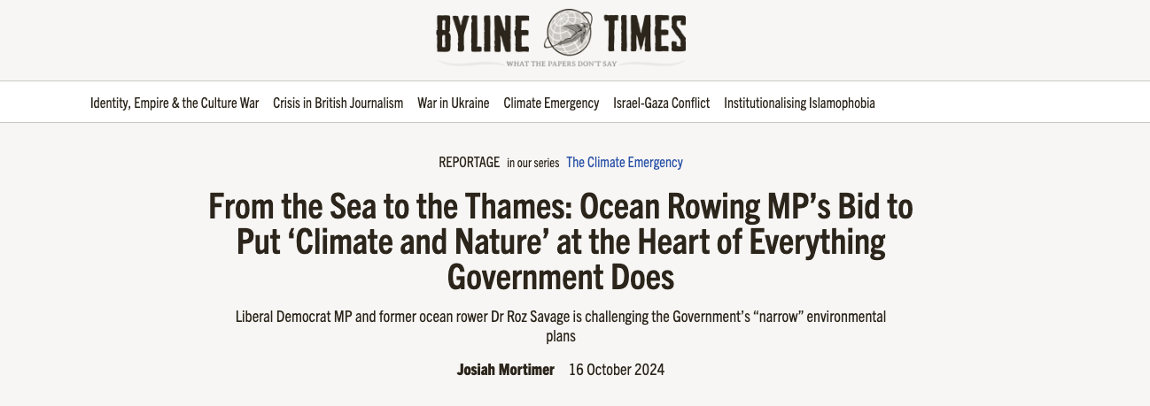 From the Sea to the Thames: Ocean Rowing MP’s Bid to Put ‘Climate and Nature’ at the Heart of Everything Government Does - Byline Times