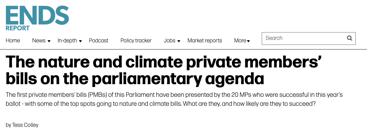 The nature and climate private members’ bills on the parliamentary agenda - Ends Report