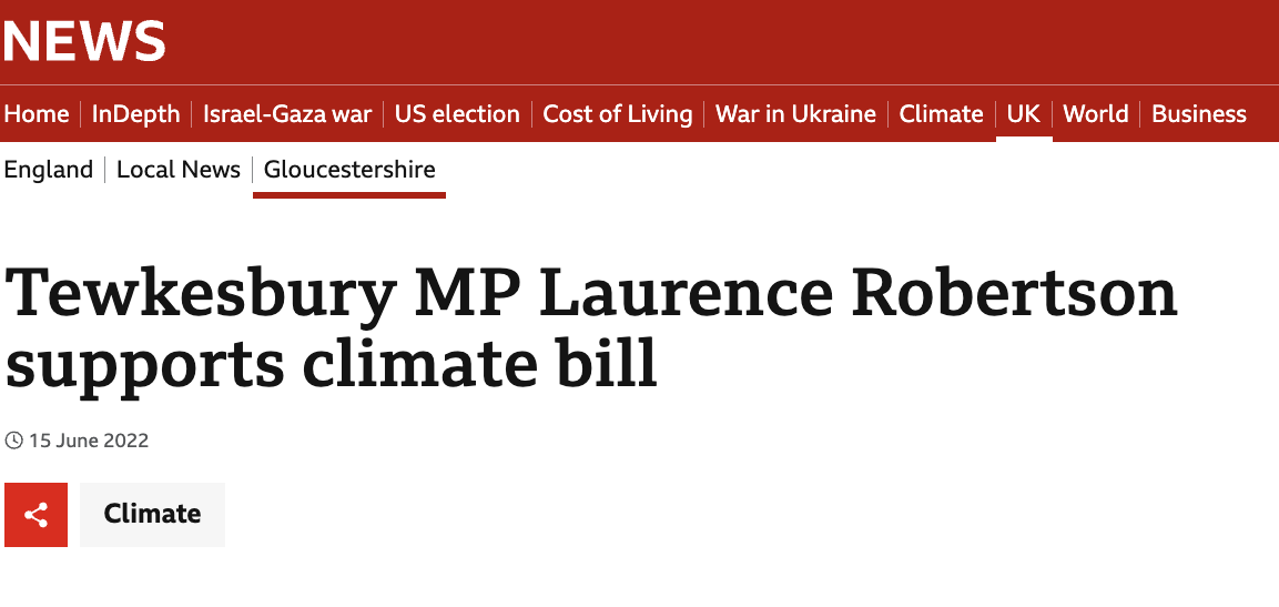 Tewkesbury MP Laurence Robertson supports climate bill - BBC