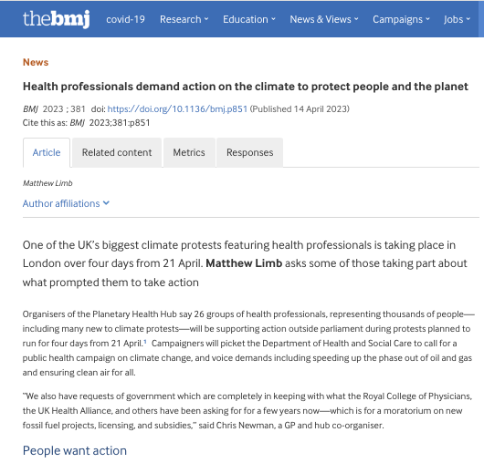 Health professionals demand action on the climate to protect people and the planet - British Medical Journal