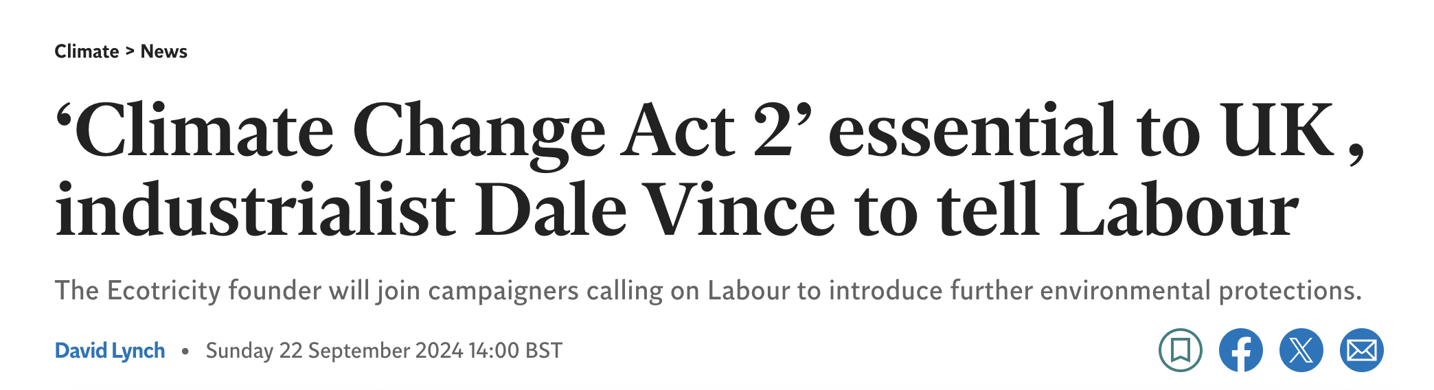 ‘Climate Change Act 2’ essential to UK , industrialist Dale Vince to tell Labour - Independent
