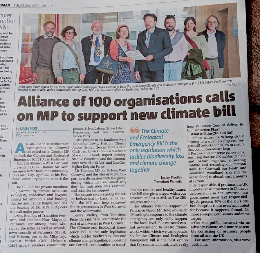 St. Ives MP, Derek Thomas, meets with Climate & Nature Bill Campaigners on Earth Day 2022